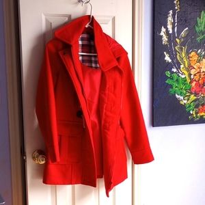 Forever 21 Red Pea Coat with Hood